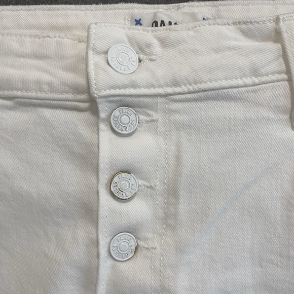 Paige Sarah Longline Denim Shorts Womens 32 White Frayed Distressed Button Fly - Picture 2 of 9